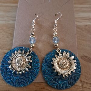 Handcrafted fish hook Sunflower Earrings